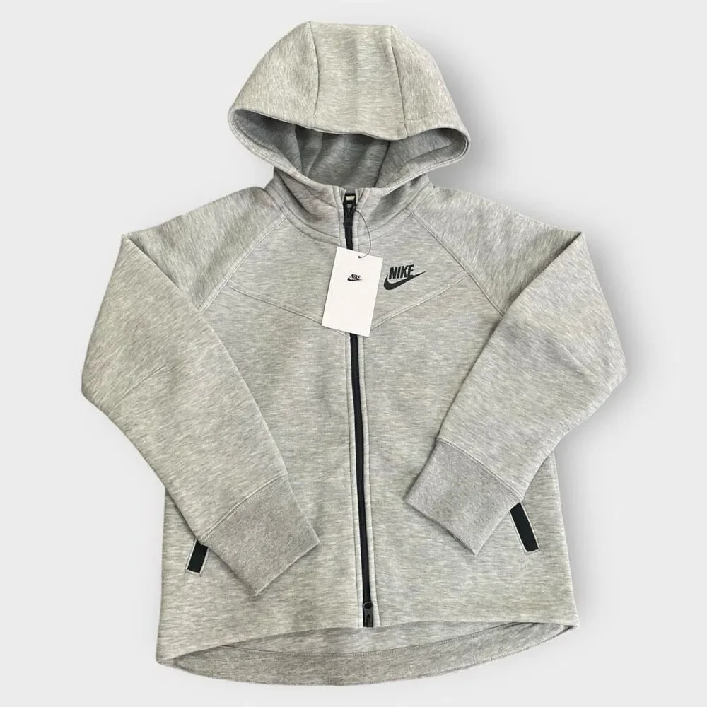 Nike Kids Sportswear Tech Fleece Full-Zip Gray Hooded Jacket size S FD2979-063
